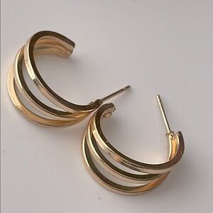 Gold tone Layered Hoop Earrings with Crescent Design